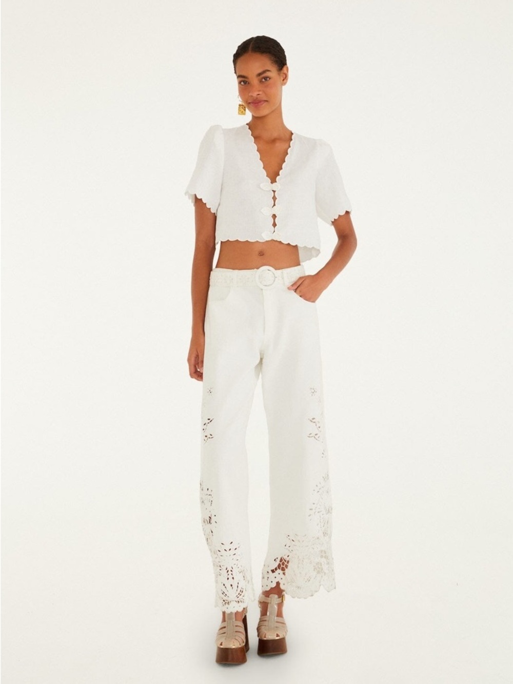 new Farm Rio Off-White Roses Scallop Artisanal Top - Picture 2 of 10